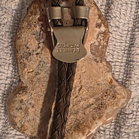 Vintage Metal Bolo Tie, Bennett, Nice Big Stone Design with Stripes, Nice Design - Picture 5 of 6